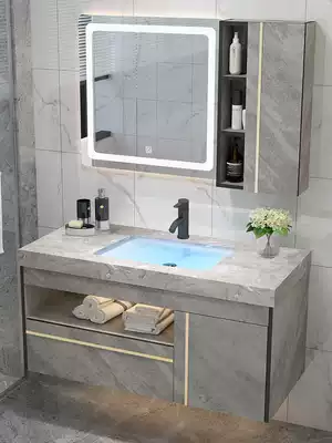 Nordic modern light luxury Rock board one bathroom cabinet combination powder room marble wash table hand wash basin cabinet