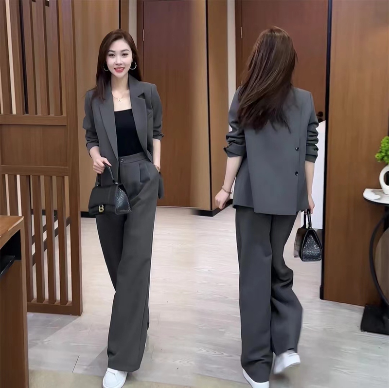 Light Luxury and High-End Suit Set for Women, Spring and Autumn 2026 New Style, Professional Temperament, Drapey Wide-Leg Pants, Two-Piece Suit