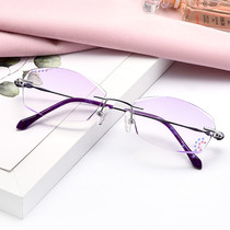 Myopia glasses for women with power astigmatism anti-blue light finished fashion pure titanium without screws and frameless trimming myopia glasses for women