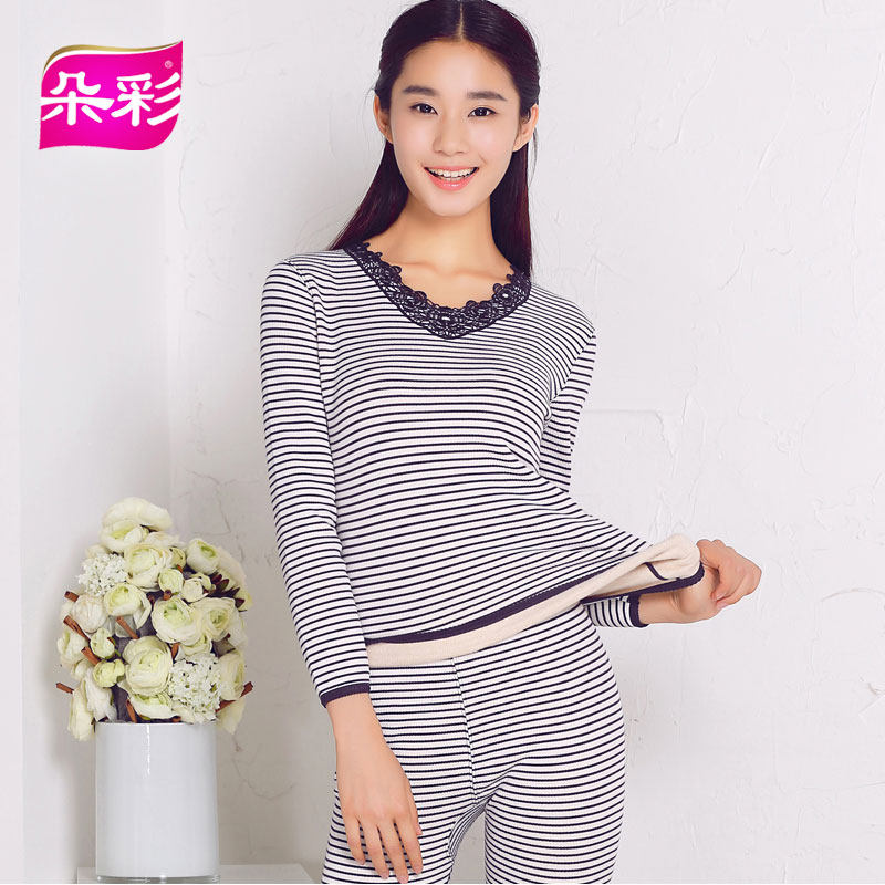 Duocai color cotton thermal underwear women's thickened plus velvet winter youth couple warm suit