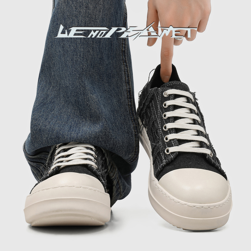 Uenoplanet European and American Style Thick-Soled Sneakers for Men and Women, Versatile Casual Shoes with Tassel Distressed Design, Canvas Beggar Shoes