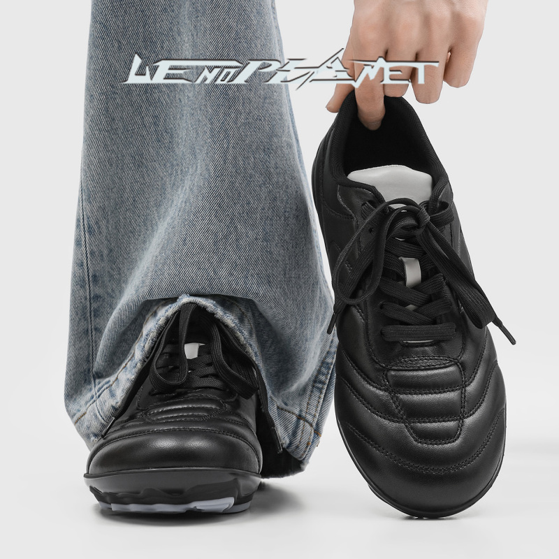 Uenoplanet Retro Football Training Shoes for Men, Black Lace-Up Thick-Soled Sports Casual Shoes, Trendy Racing Shoes for Women