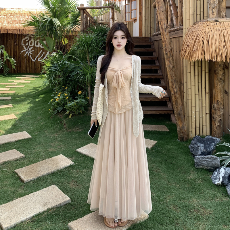 2026 Summer New Plus Size Three-Piece Set Pure Desire Lazy Style Rich Girl First Love Covering Flaws Slimming Dress Set
