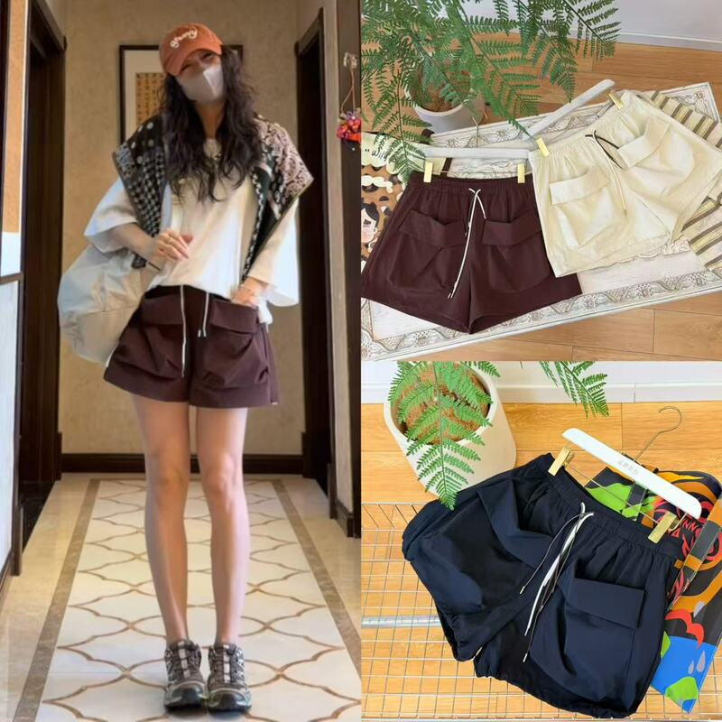 26 Summer Three-Dimensional Pocket Decoration Pull-Out Adjustable Large Hem A-Line Shape Super Slimming Elastic Waist Shorts 26 Summer Three-Dimensional Pocket Decoration Pull-Out Adjustable Large Hem A-Line Shape Super Slimming Elastic Waist Shorts