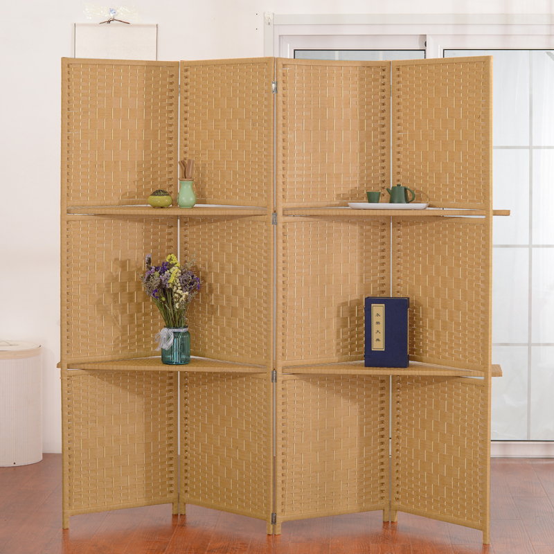 Rattan screen partition new Chinese style simple modern solid wood weaving single fan removable folding restaurant porch folding screen