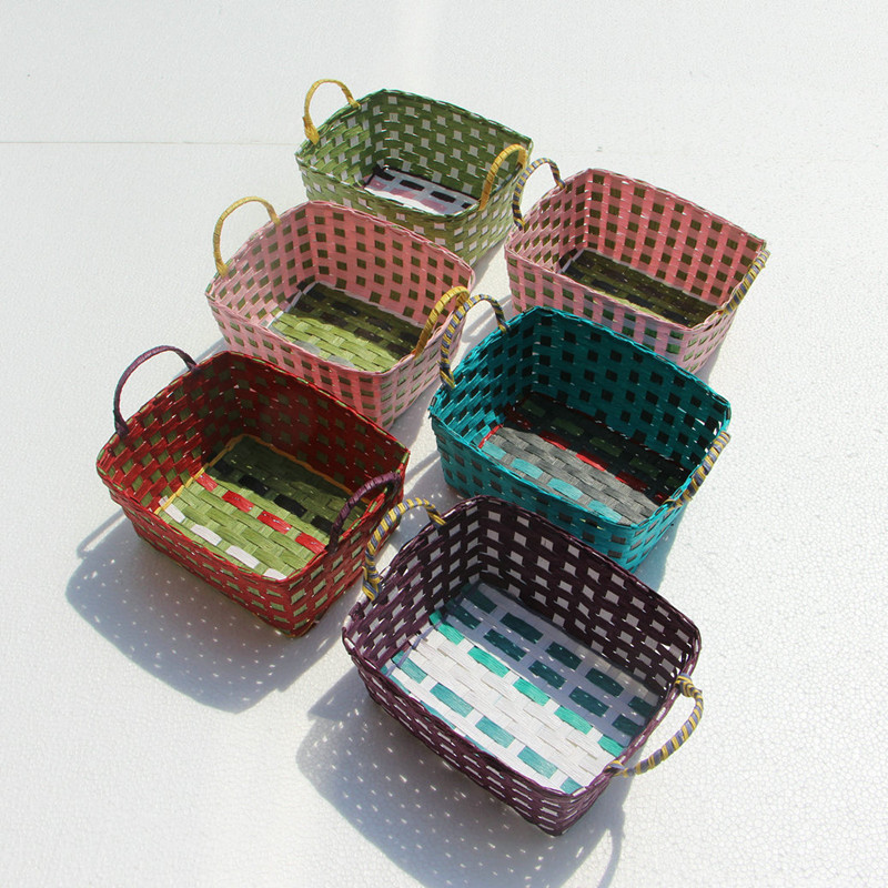 Storage basket straw storage basket desktop storage basket finishing box fragmented storage box toy storage storage blue home