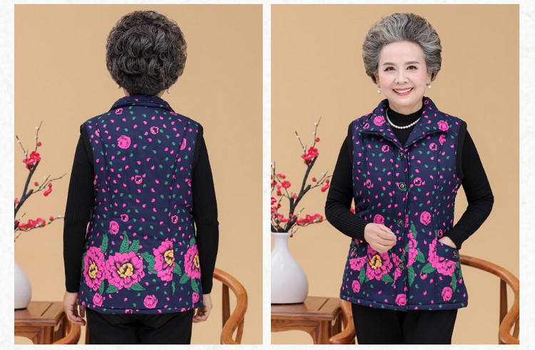 Áo vest nữ trung và già dày cộng với áo nhung mẹ áo khoác ngắn tay mùa thu và mùa đông bà ngoại áo khoác cotton cỡ lớn vest nữ công sở