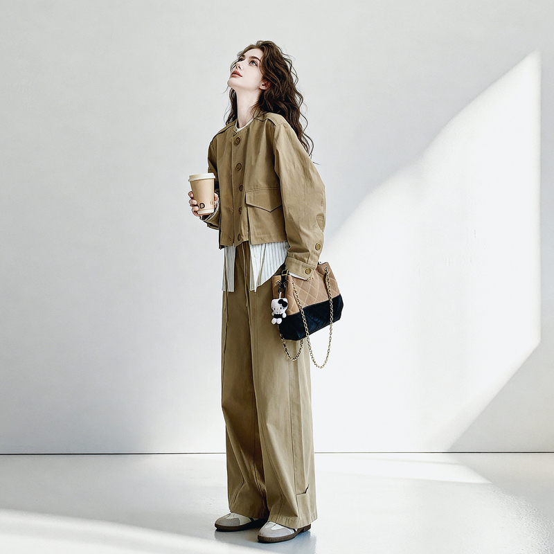 Very Stylish Workwear Casual Jacket and Wide-Leg Pants Set for Women, 2026 Autumn New Arrival, Very Stylish and Fashionable Two-Piece Set
