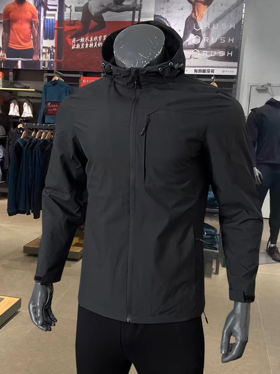 运动茄克男跑步外套户外冲锋衣春秋款休闲连帽夹克防水防风衣现货