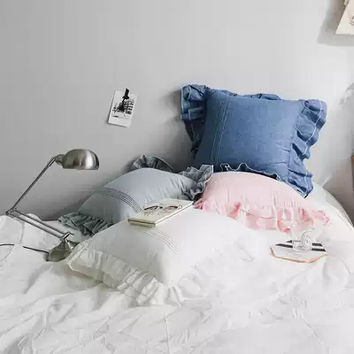 (House posture) BJ water washing cotton skin-friendly pillowcase can be added core cushion Joker solid color Nordic wind ins