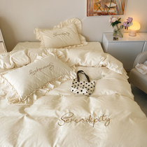 (mansion posture) ins-in-style wind retro-washed cotton pure cotton double man bed products kala4 pieces of bed linen bed