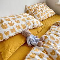 (Residence poses) ins and windy kittens cartoon cute printed washed cotton pure cotton bed goods for four sets SS bed linen