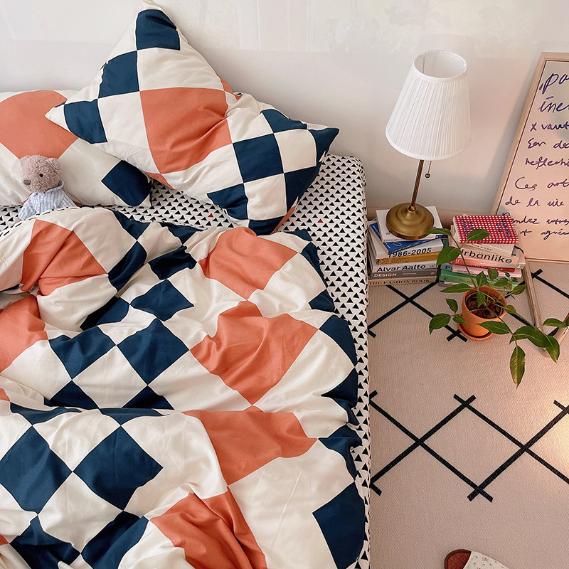 (homestead) Nordic neutral plaid pure cotton twill bedroom pure cotton twill with four sets of TT guys