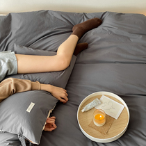 (homestead) Nordic wind minimalist washout cotton full cotton double man bed goods 4 pieces of LD boys grey bed hat