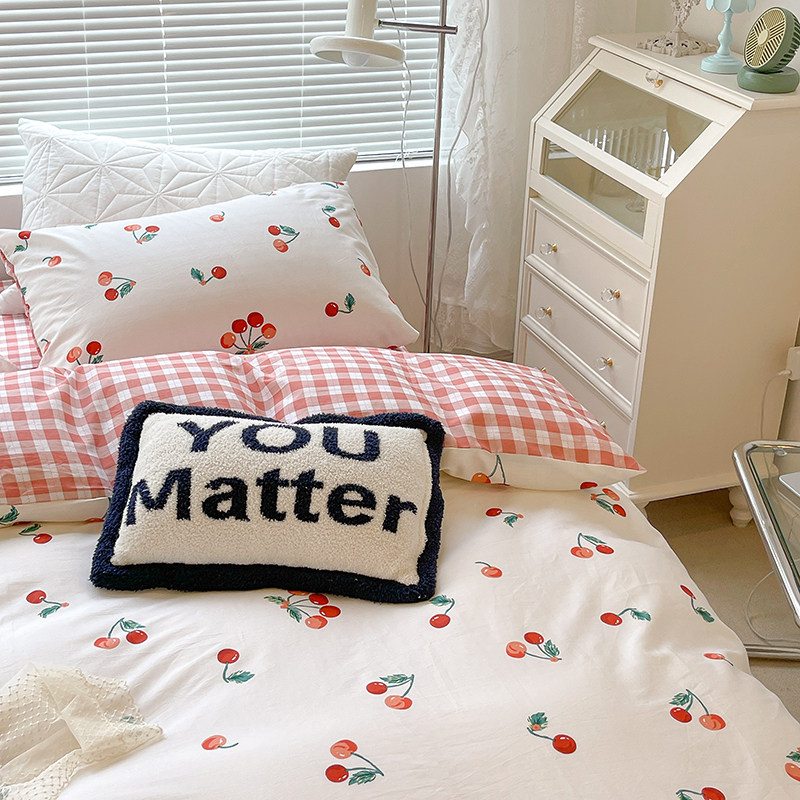 (homestead) small cherry fresh and cute four sets of single double bed with pure cotton KK linen