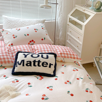 (homestead) small cherry fresh and cute four sets of single double bed with pure cotton KK linen