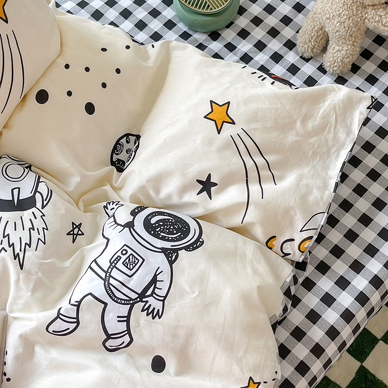 (House Posture) Single Student Three-piece Set 09m Bed Cotton Single Four-piece Set Astronaut Series KK