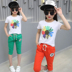 Cô gái mặc bộ đồ mùa hè 11 tuổi trẻ em mùa hè 5 tay áo ngắn 6 giản dị 7 tay ngắn cotton 8 đồ thể thao mùa hè 10 áo quần trẻ em Phù hợp với trẻ em