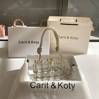 CaritKoty French niche handbag bag 2023 new high-end transparent rhinestone box bag female hot style