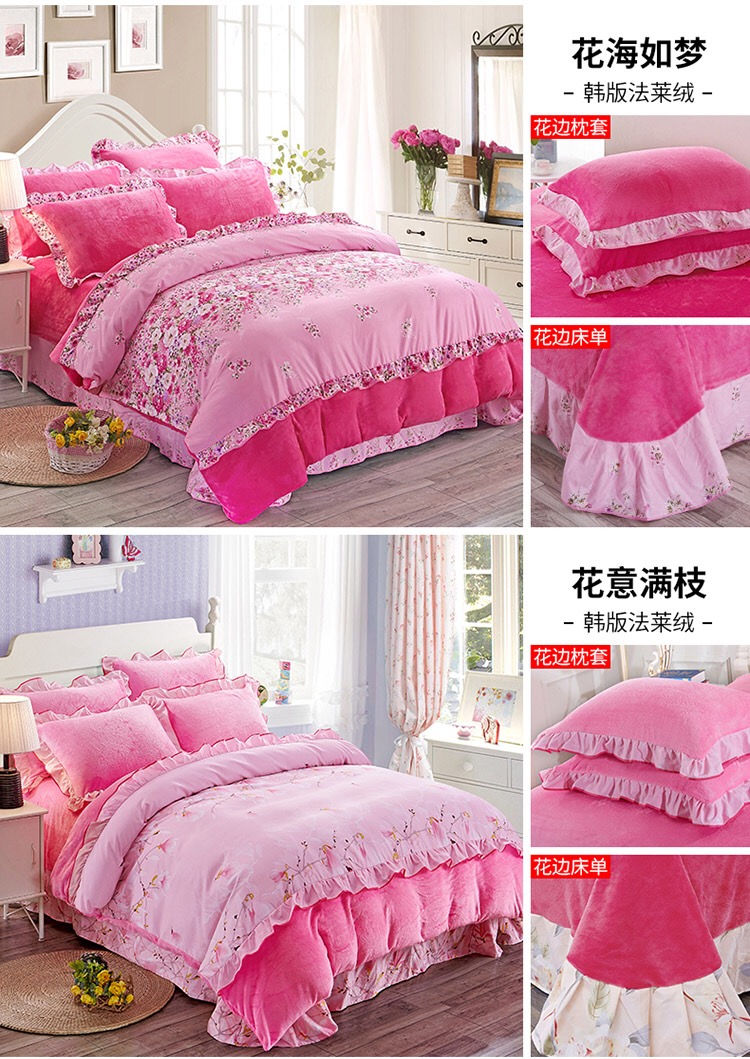 Phiên bản Hàn Quốc của cashmere Pháp bốn mảnh cộng với nhung dày mùa đông lông cừu san hô 4 bộ chăn ga gối đệm hai mặt cashmere ấm áp bộ ga nệm