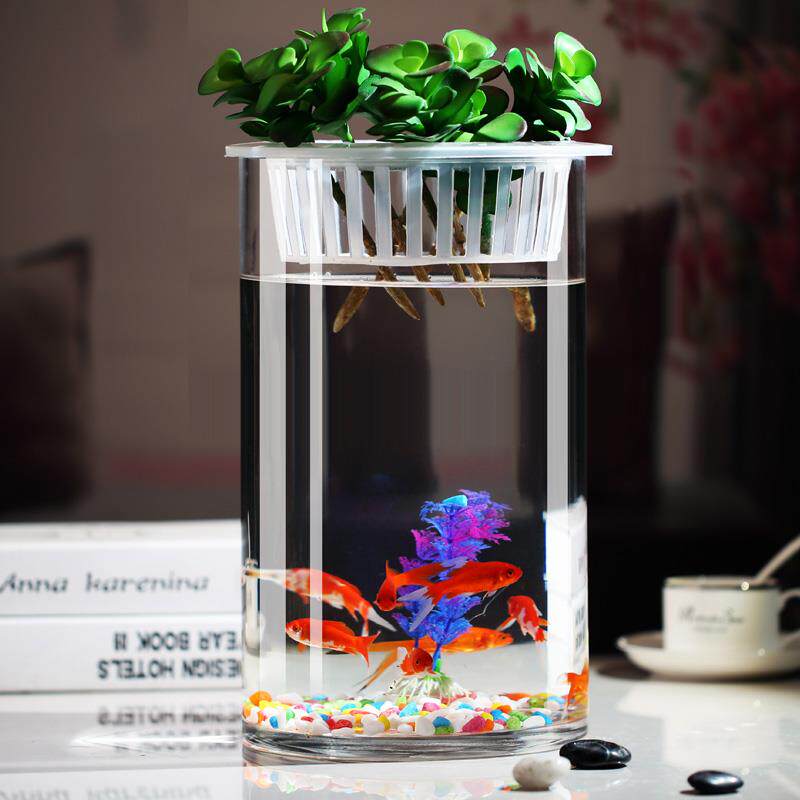 Ultra White Glass Fish Tank Small Table Living Room Creative View Hydroponic Fish Tank Cylindrical Thickening Straight Drum Gold Fish Tank