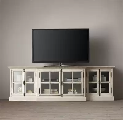 JSM American modern solid wood TV cabinet French retro dining side dish cabinet White black log color audio cabinet