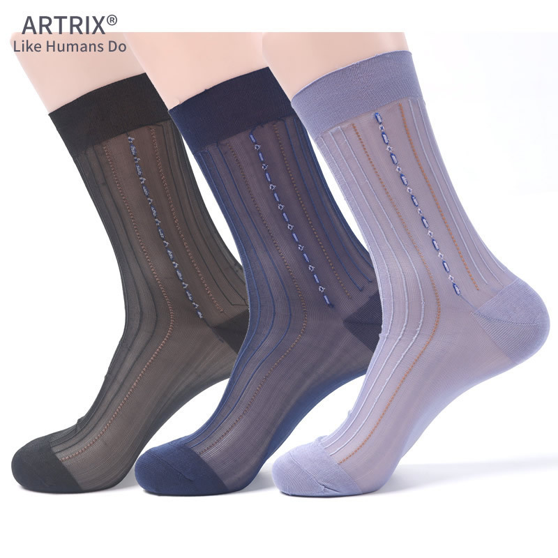 Men's Socks Butterfly Flower Mid-Tube Glass Jacquard Men's Nylon Stockings Old-Fashioned Thin Middle-Aged and Elderly High-End Stockings Loose Mouth