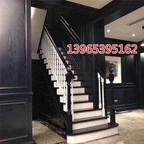 Wuhan solid wood loft stair guardrail double building ladder handrail household rotating stair iron glass customization