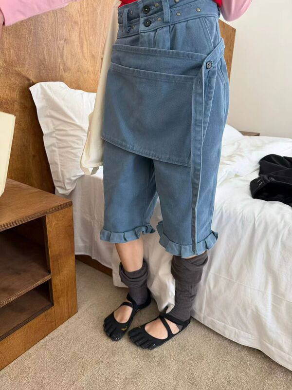 Korean Dongdaemun 2026 Autumn New Fashion Versatile Lace-Up Rivet Layered Cropped Pants Women's Trendy Mid-Length Pants Korean Dongdaemun 2026 Autumn New Fashion Versatile Lace-Up Rivet Layered Cropped Pants Women's Trendy Mid-Length Pants