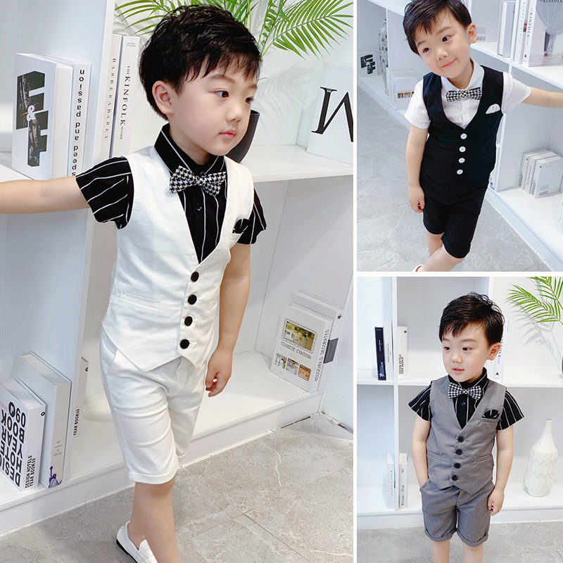 Little Boy Gown Piano Performance Boy Handsome Singing Children Host Costume Summer Boy West Suit Summer