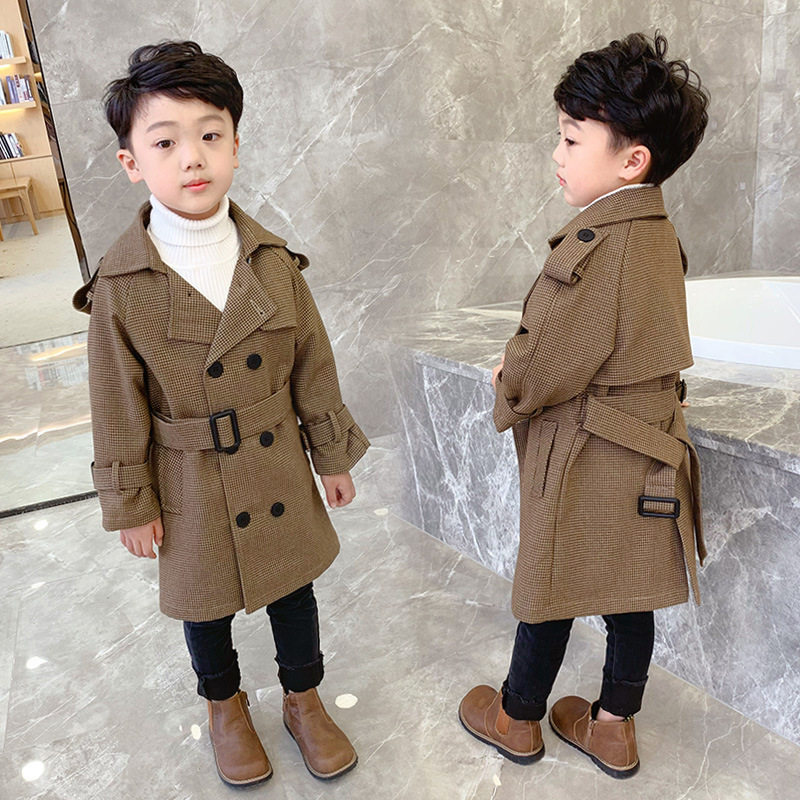 Three-year-old boy's woolen coat plaid children's woolen coat plus velvet baby cashmere boy's suit Nizi