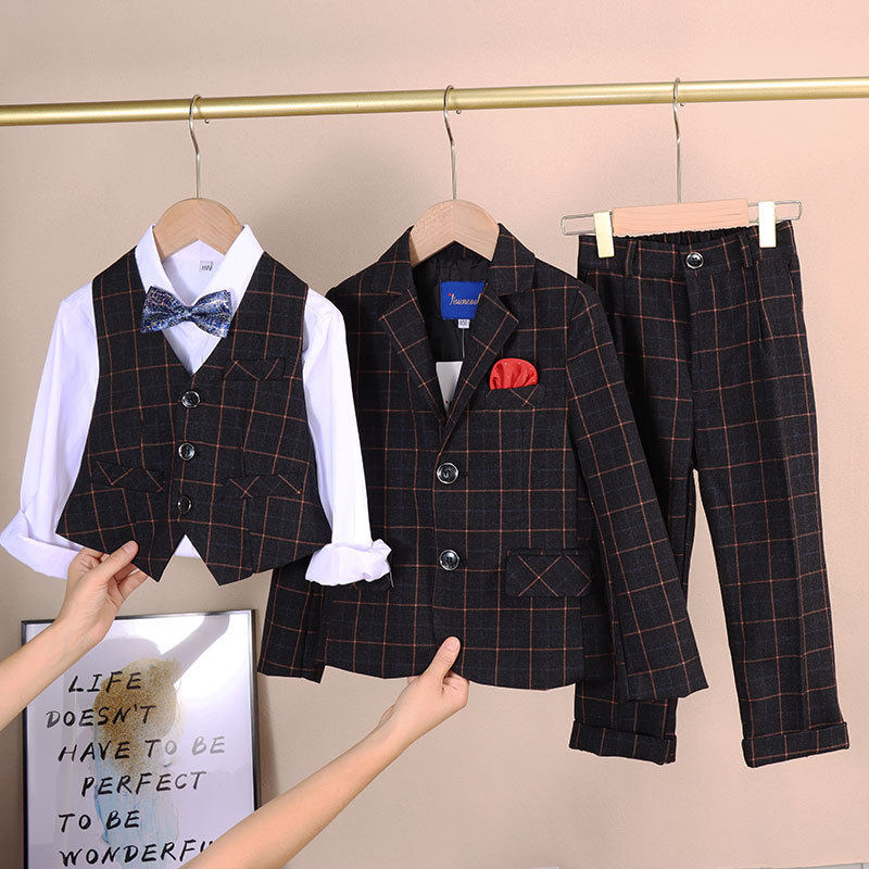 Children's 2022 new suit suit plaid kids suit three-piece suit autumn host small dress boy