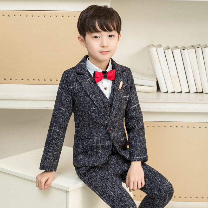 Boy suit suit thickened Garsuede boy handsome gown gown for autumn and winter big child Mao, and Yinglun Winter in a small suit