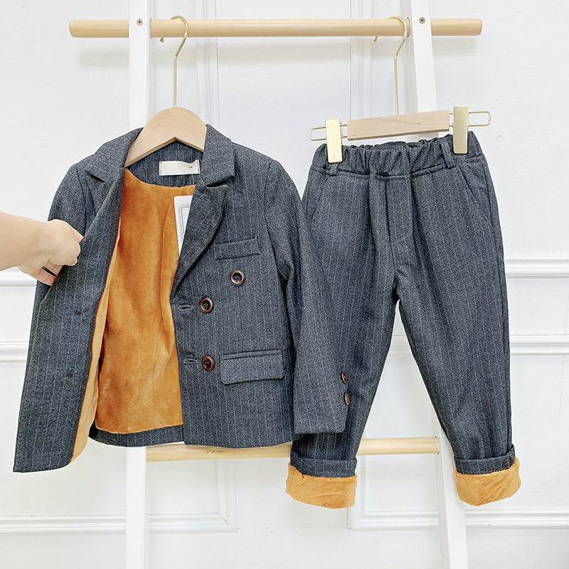 Three-year-old flower boy boy dress suit winter boy baby suit plus velvet thick winter children's small suit jacket two