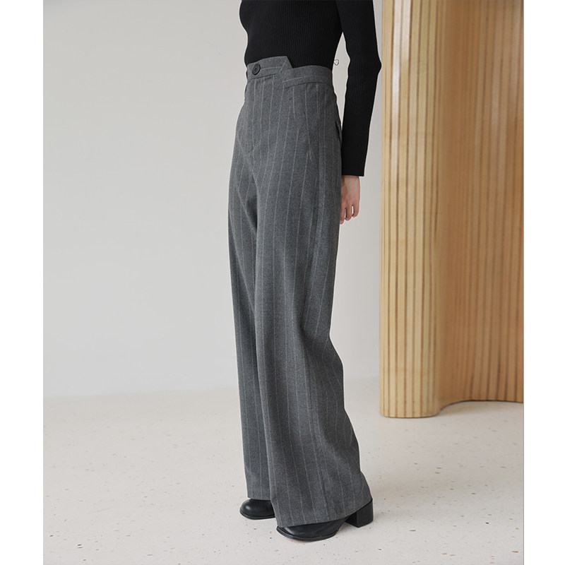 BLUEerror relaxed high waist irregular tug gray suit trousers in autumn and winter with thick wooled trousers