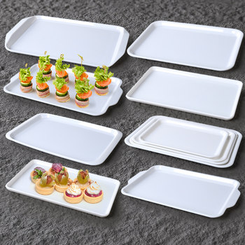 Metamine tableware yujing white tray commercial catering fast food double-ear non-slip dining tray canteen hotel serving tray