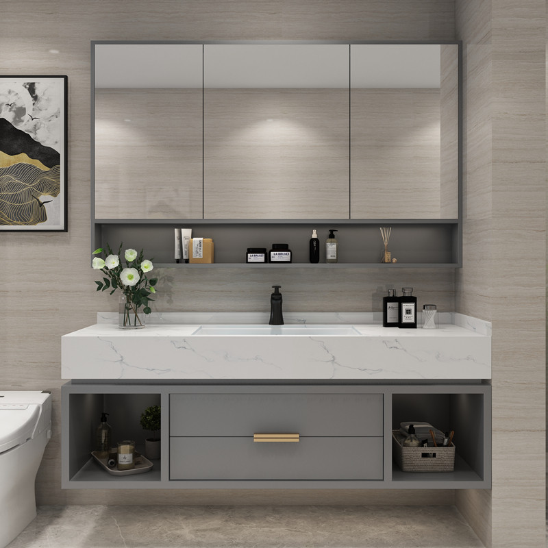 Light luxury style bathroom cabinet set double bath room cabinet combination Nordic marble bathroom wash basin cabinet