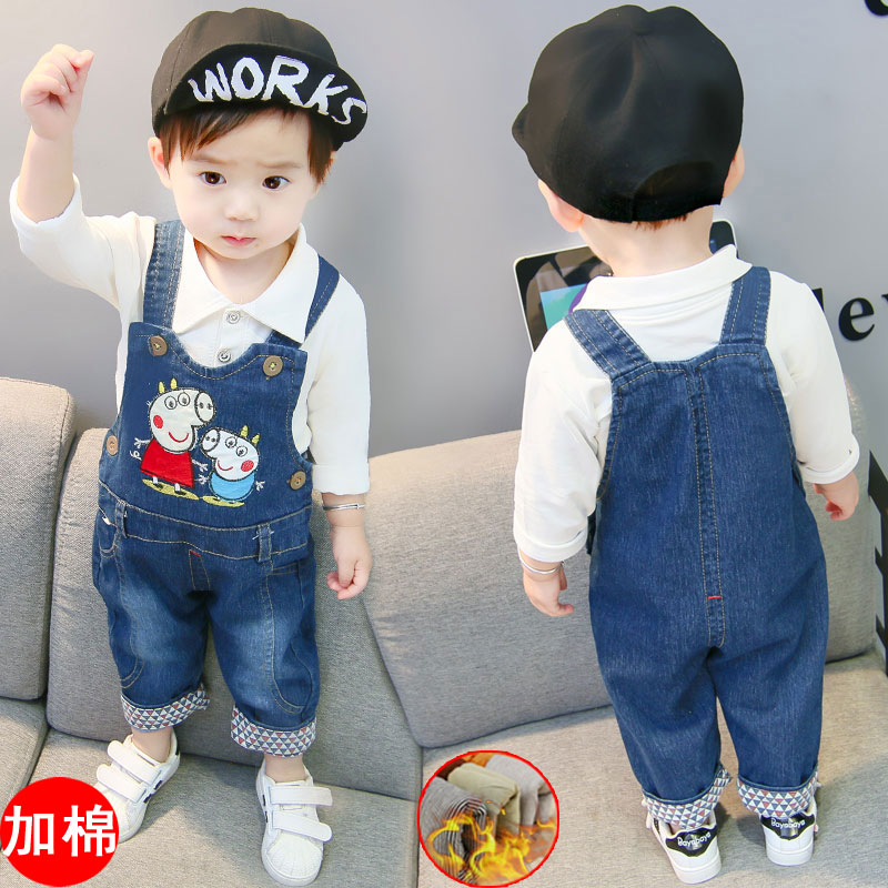 Yếm cho bé mùa thu và mùa đông Quần áo dày cho bé Quần bé gái denim dài có thể mở 0123 tuổi quần yếm cho bé gái