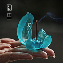 Glass lotus flower incense parcels Japanese Zen household sandalwood line incense base tea ceremony ornaments small Buddha home accessories