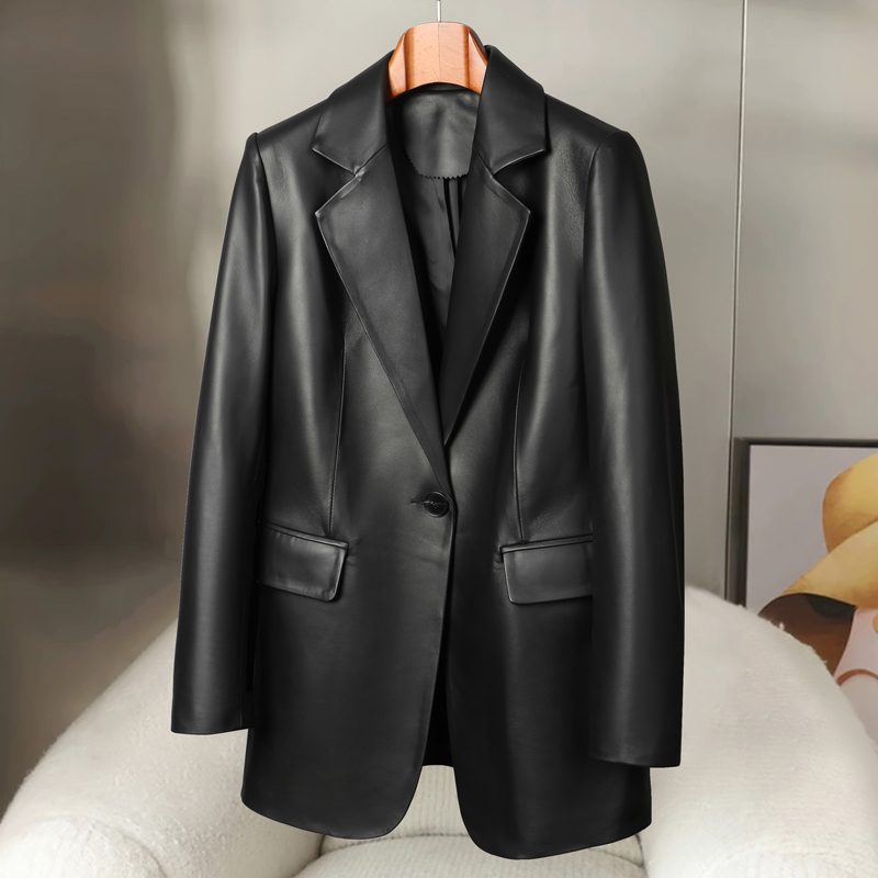 Sheepskin Genuine Leather Jacket for Women, Slim Fit Suit, Mid-Length Genuine Leather Trench Coat, Suit Jacket, Spring and Autumn New Style Trendy Sheepskin Genuine Leather Jacket for Women, Slim Fit Suit, Mid-Length Genuine Leather Trench Coat, Suit Jacket, Spring and Autumn New Style Trendy