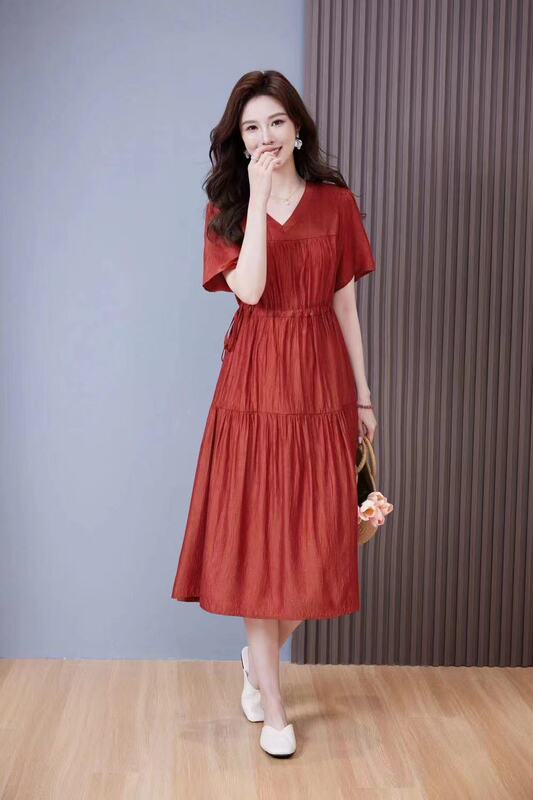 Plus Size Fat Women 200-260 Pounds New Summer Women's Clothing Fashionable Motherly Elegant High-End Red Dress Trendy Plus Size Fat Women 200-260 Pounds New Summer Women's Clothing Fashionable Motherly Elegant High-End Red Dress Trendy