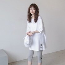 Pregnant woman T-shirt summer medium length pure cotton minimalist white beat bottom shirt 2022 new gestational woman dress blouse short sleeve