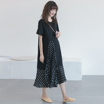 Pregnant woman Liondress with long style of snowspun personality Fashion splicing Popoint short sleeves Skirt Ocean Gas Minus pregnant Pregnant Woman Skirt Summer Dress