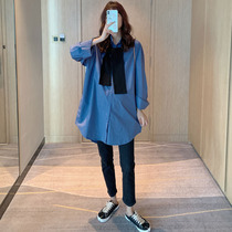 Autumn new maternity dress Korean fashion long sleeve solid color shirt tide hot mother Early autumn wear shawl shirt