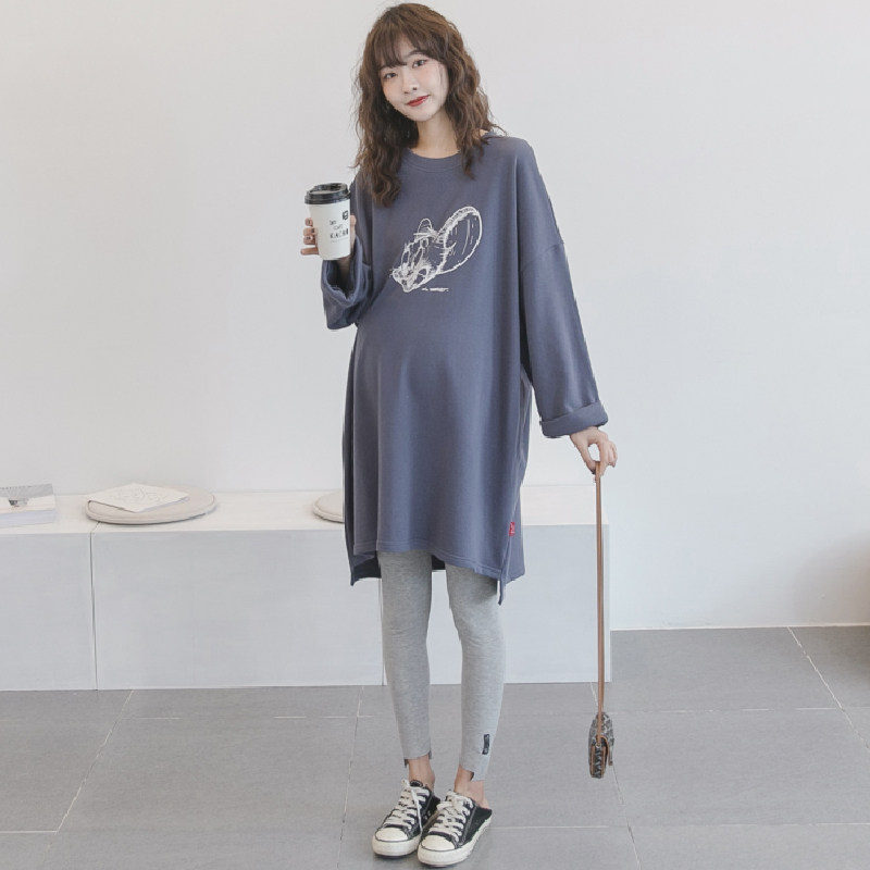 Pregnant woman T-shirt Spring loaded with long version of pure cotton loose with increased one-piece dress blouse with long sleeve gestation and clothing for the spring and autumn