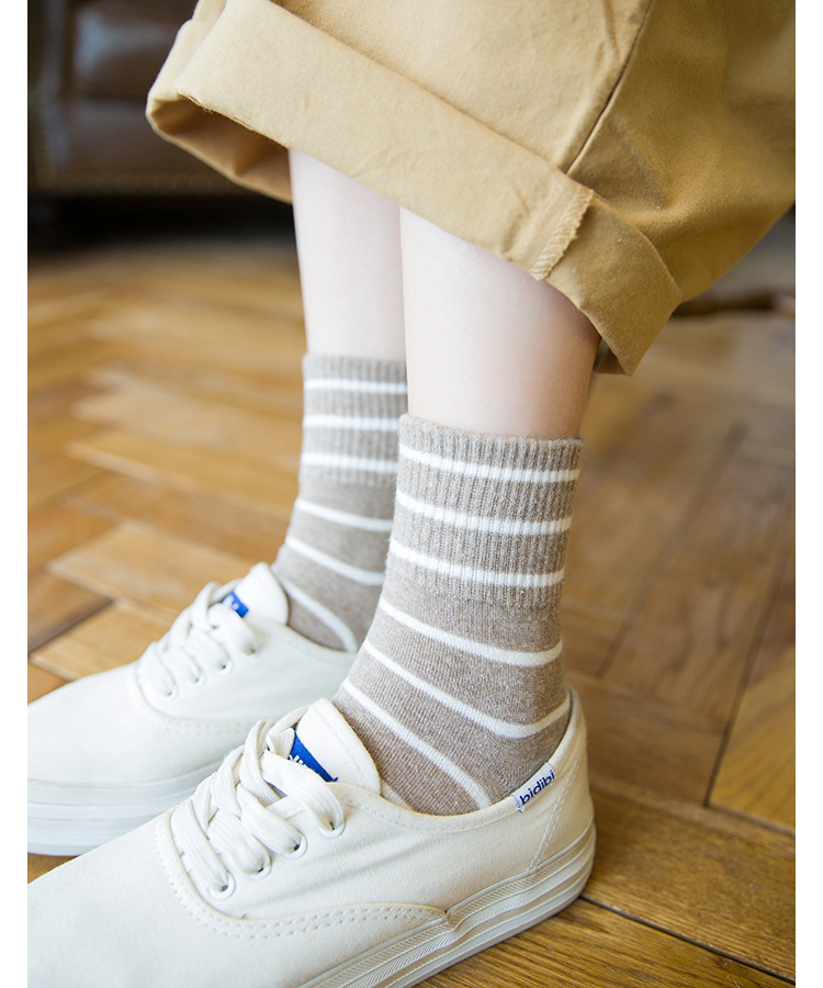 6 đôi vớ cotton sọc retro vớ nữ ống mùa thu và mùa đông vớ mới vớ adidas