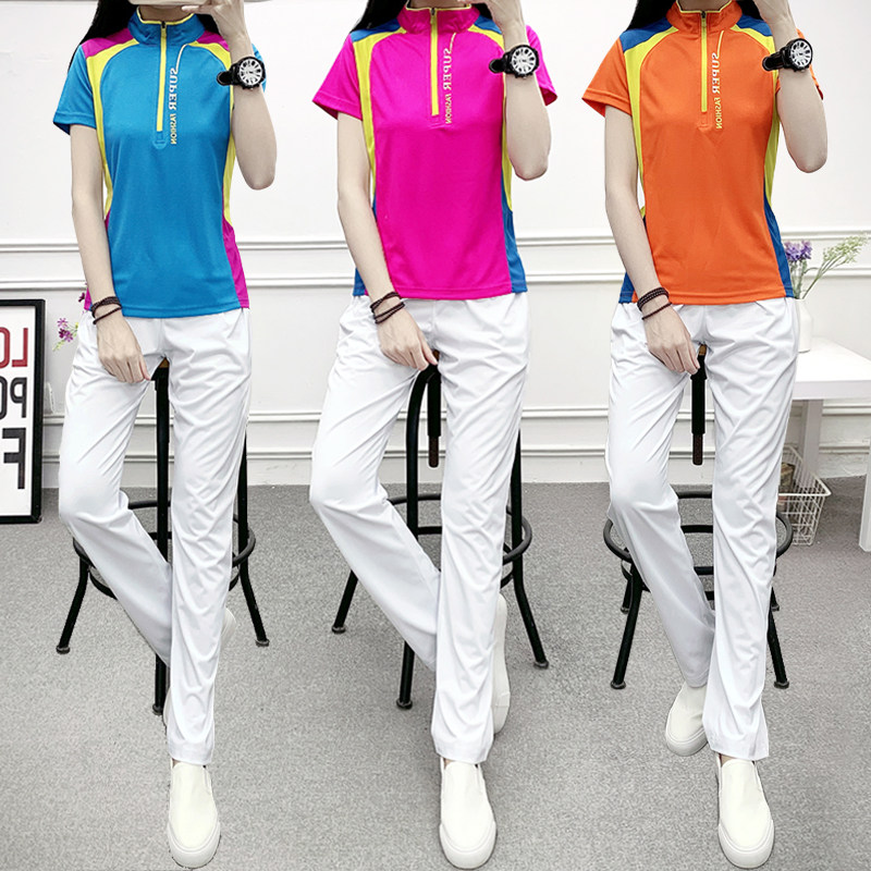 2022 New Spring Summer Speed Dry Suit Pants Sports Suit Men And Women Short Sleeves T-shirt Breathable Big Size Square Dance Gymnastics Pants