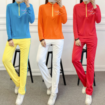 Outdoor sports suit men and women long sleeves T-shirt breathable big code speed dry clothes pants thin section Square Dance Fitness Skinny T-shirt