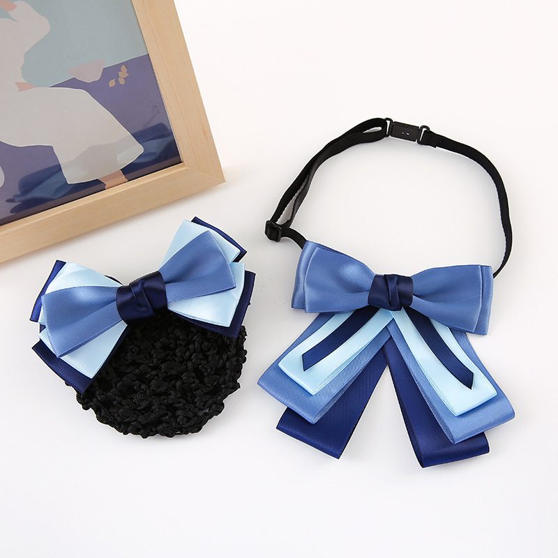 Bank Tie Collar Flower Professional Head Flower Net Bag Blue Suit Korean Preppy Style Work Clothes Postal Bow