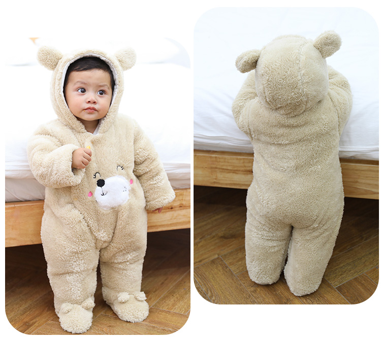 Quần áo sơ sinh dính liền với quần áo cotton dày cho bé Quần áo mùa thu và mùa đông đi chơi quần áo ôm 0-1 tuổi romper body cotton thông hơi cho bé